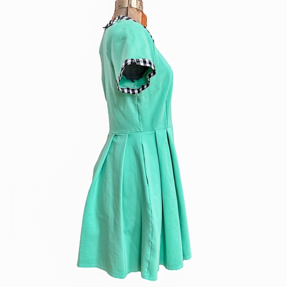 Mint Green Fit-and-Flare Dress with Gingham Collar - Picture 3 of 7